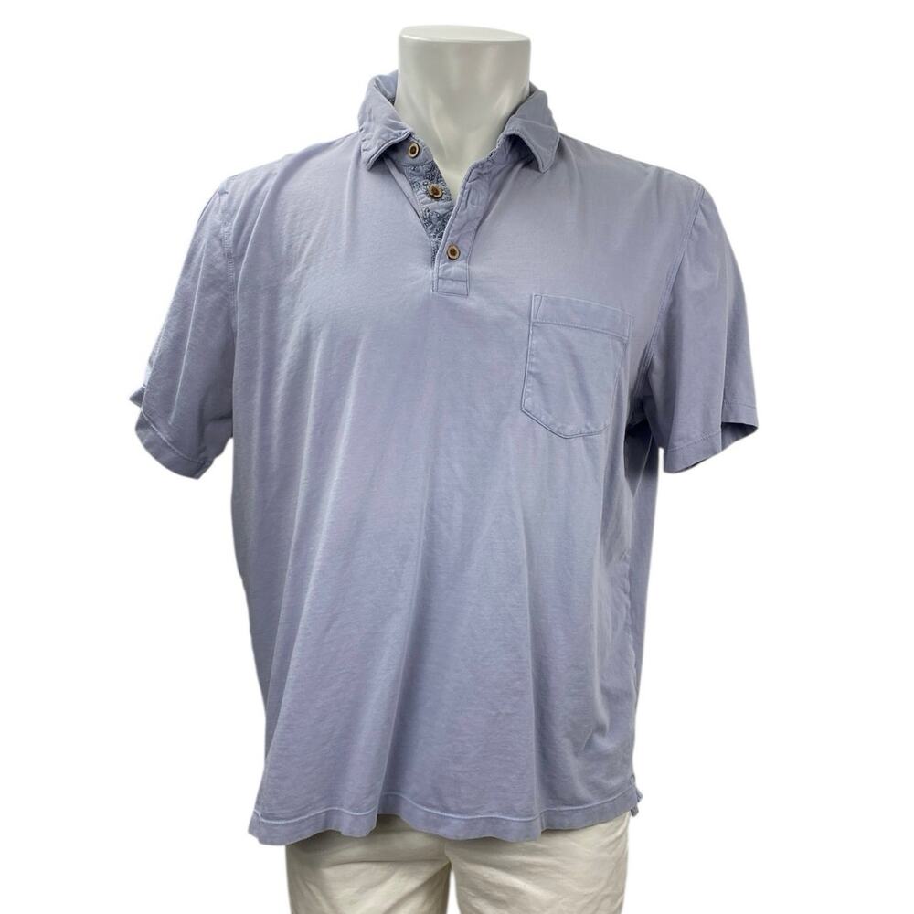 Tailor Vintage Mens Gray Paisley Short Sleeve Golf Pocket Polo Shirt Top Size XL